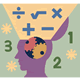 Illustration of a human head with gears inside and mathematical symbols, numbers, and a square root sign above, representing analytical thinking or problem-solving.