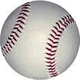 A white baseball with red stitching shown on a plain background.