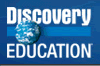 Discovery Education logo with a blue background, featuring a partial globe next to the word Discovery and the word EDUCATION in bold capital letters below.