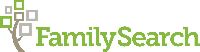 FamilySearch logo featuring a stylized tree with square leaves on the left and the word FamilySearch in green and gray text on the right.