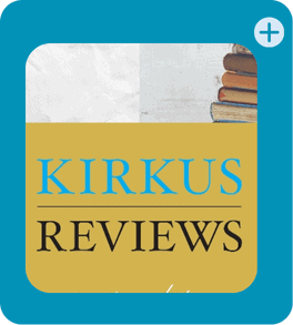 A digital icon featuring a stack of books above the text Kirkus Reviews on a gold background, framed by a blue rounded square with a plus sign in the top right corner.