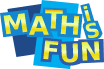 Colorful Math is Fun logo with yellow text outlined in blue and white, overlaid on overlapping blue rectangles.