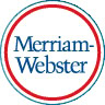 The Merriam-Webster logo, featuring the words Merriam-Webster in blue text inside a white circle outlined with red and blue rings.