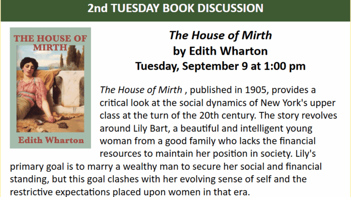 tuesday sept book club. house of mirth. edith warton