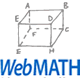 A labeled rectangular prism diagram with vertices A, B, C, D, E, F, G, and H, and the word WebMATH in blue text below the image.